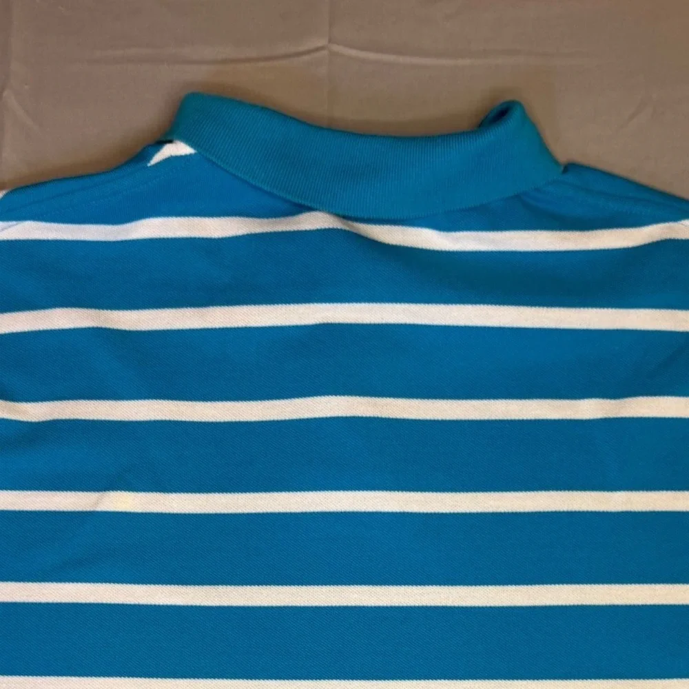 Polo Ralph Lauren Mens Large Turquoise Blue White Striped Short Sleeve Shirt